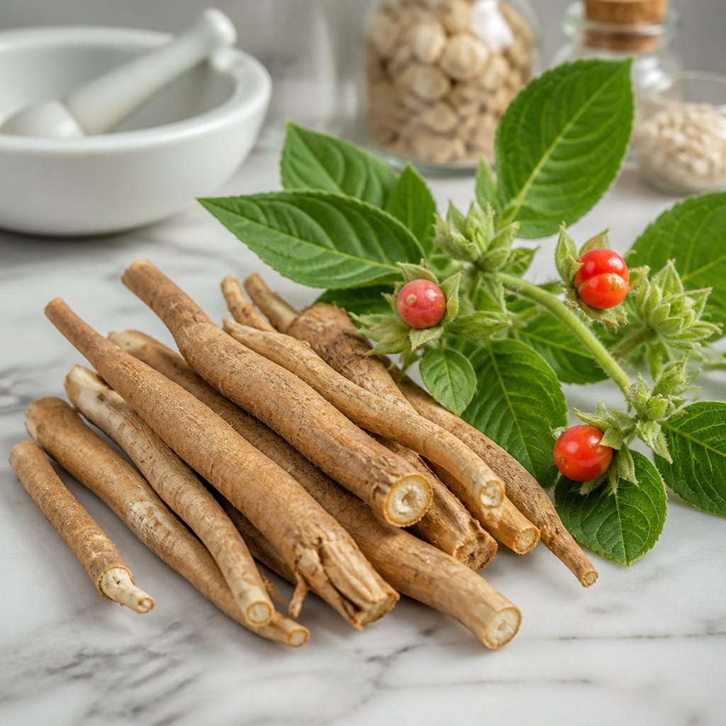 Raíz de Withania somnifera (Ashwagandha), materia prima natural Mycelium para resiliencia y equilibrio hormonal