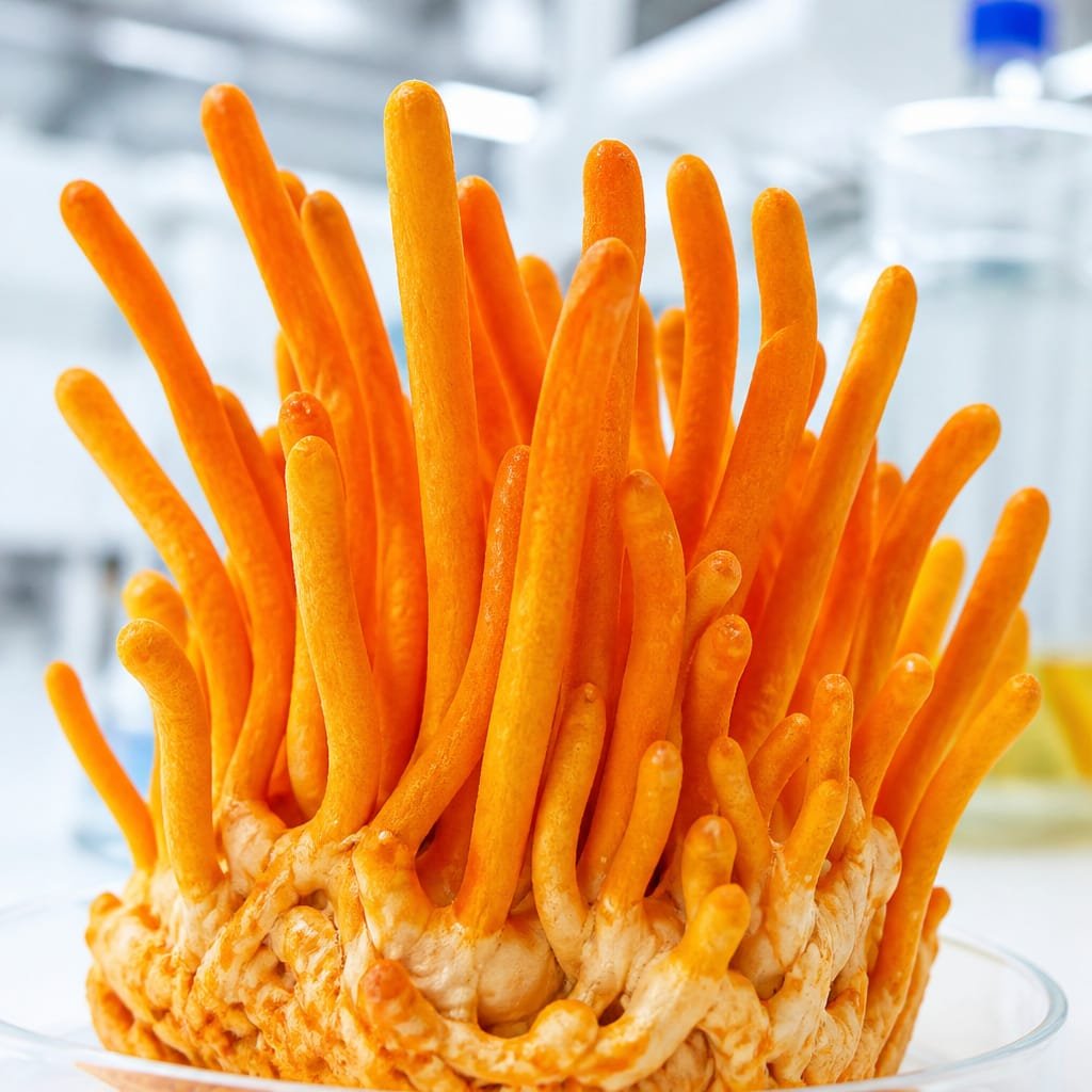 Cuerpo fructífero de Cordyceps militaris, hongo funcional Mycelium para energía física, rendimiento y oxigenación